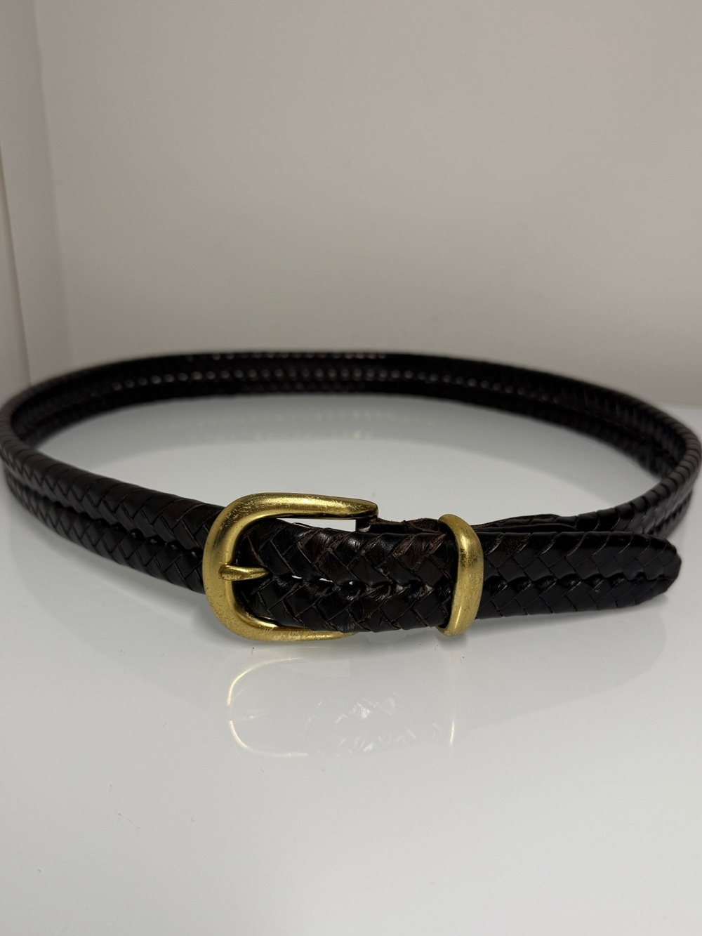 Vintage 90s Coach Braided Black Leather Belt Solid Brass 5922 Unisex Men 36”